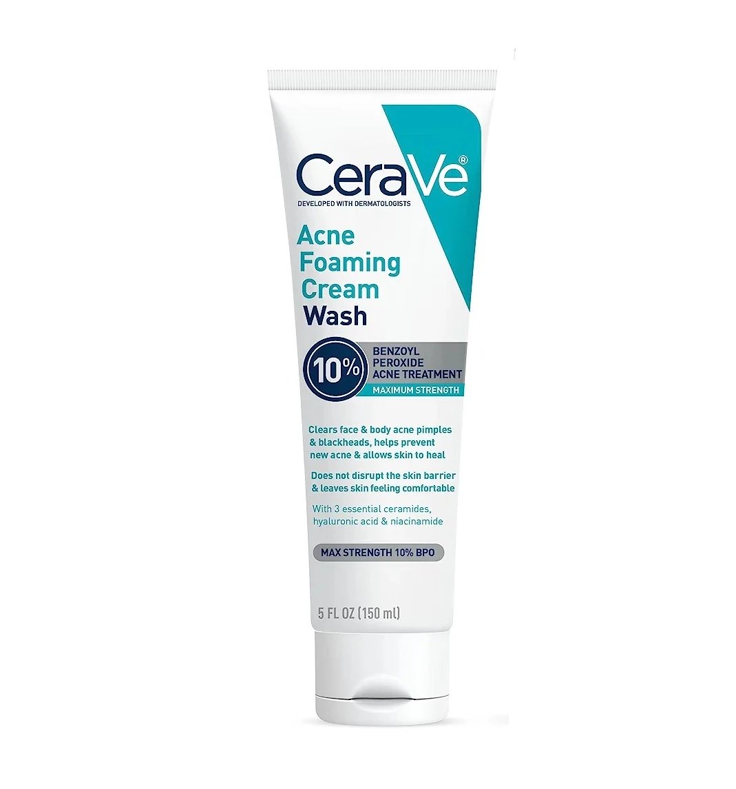 CeraVe Acne Foaming Cream Wash 150ml (10% Benzoyl Peroxide) - Kbazar - Korean Cosmetics Store