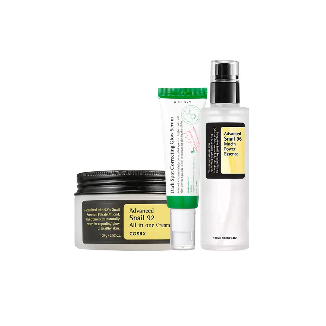 Glass Skin Magical Combo: Cosrx Snail 96 Essence & 92 Cream 100ml, Axis-Y Glow Serum 50ml - Kbazar - Korean Cosmetics Store