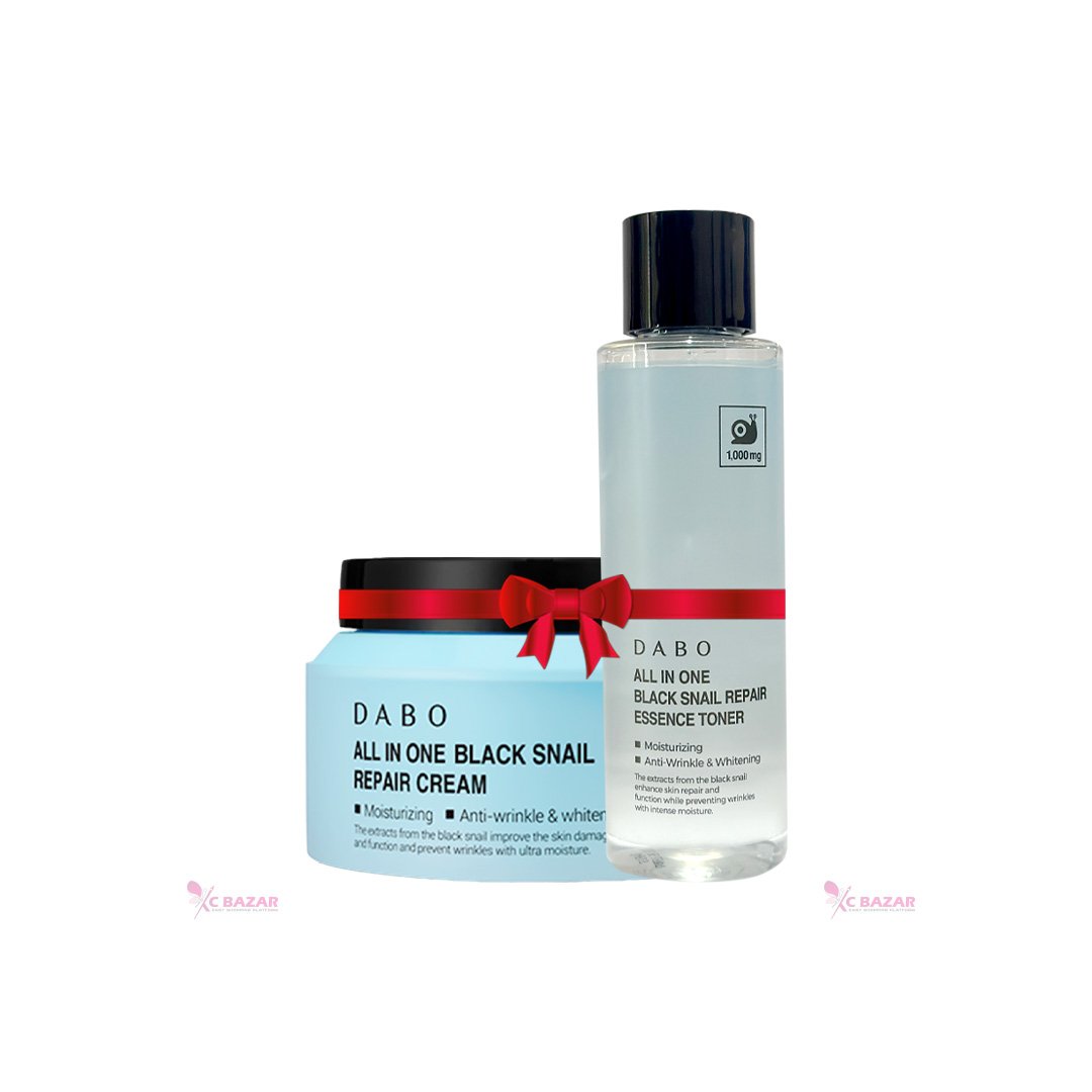 Dabo All in One Black Snail Repair Essence Toner & Cream Combo - Kbazar - Korean Cosmetics Store