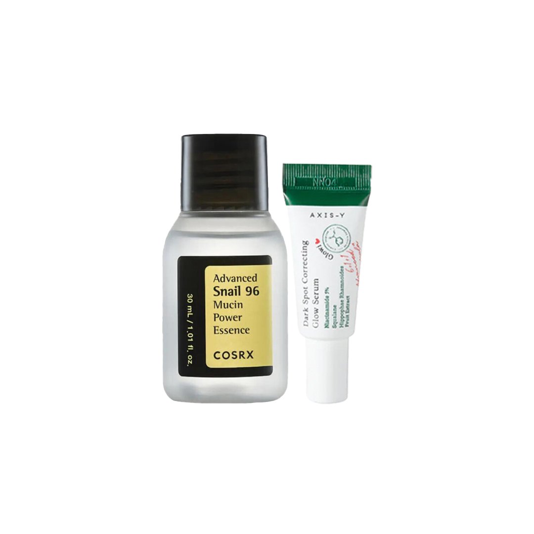 Glass Skin Combo: Cosrx Snail 96 Essence 30 ml + Axis-Y Dark Spot Serum 5 ml - Kbazar - Korean Cosmetics Store