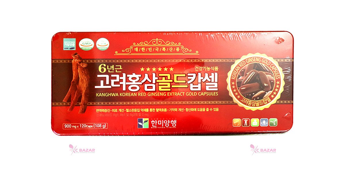 Korean Red Ginseng Gold Capsules 120Caps - Red Boxed - Kbazar - Korean Cosmetics Store