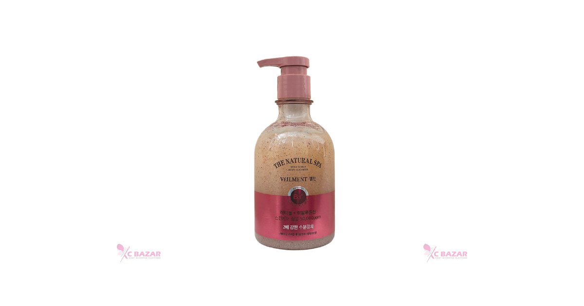 on the body Veilment Natural Spa Dead Sea Salt Scrub Body Wash Black Rose Scent 400 ml - Kbazar - Korean Cosmetics Store