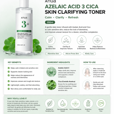 ANUA AZELAIC ACID 3 CICA SKIN CLARIFYING TONER 250ml